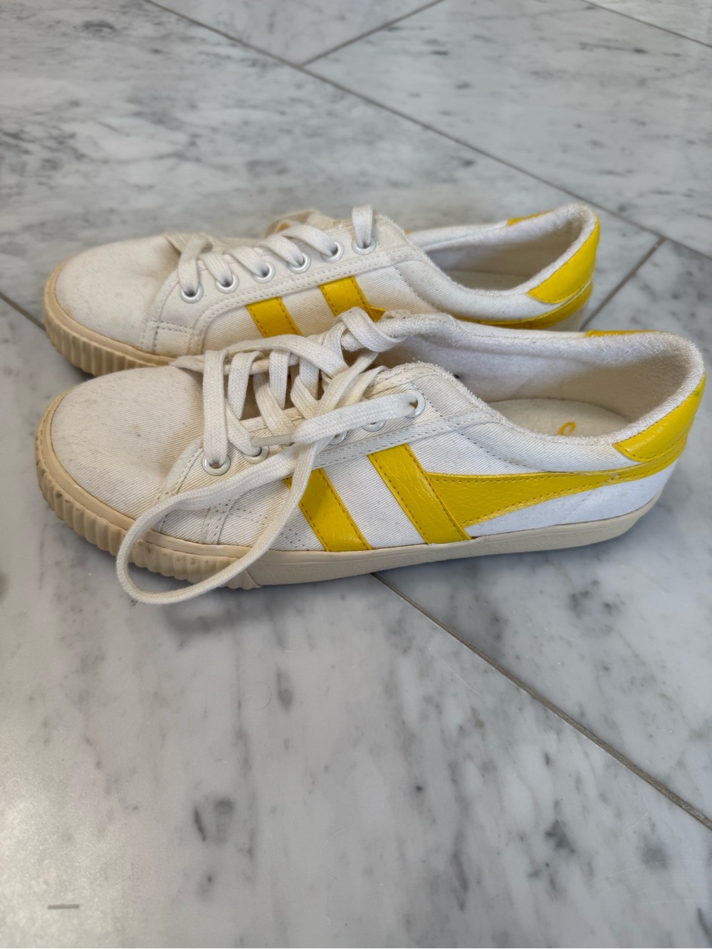 Gola White and Yellow Low-Top Canvas Sneakers